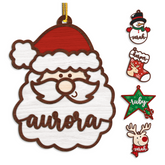 Personalized Christmas Ornament - Custom Name, 2 Layered Wooden Design, Christmas Hanging Decor Keepsake Gifts for Boys Girls Women